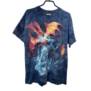 The Mountain Fire and Ice Dragon Graphic Tie Dye T-Shirt Blue Mens Medium 2004